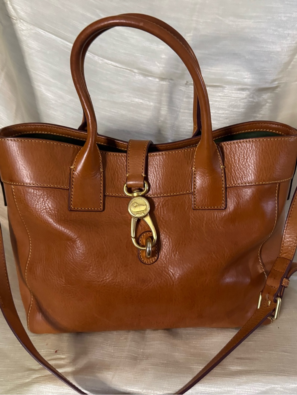 Dooney & Bourke Chestnut Leather Tote with Gold Hardware